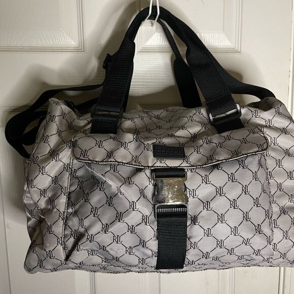 Lauren Ralph Lauren Nylon gray and black logo weekender carry all should… - Picture 6 of 12